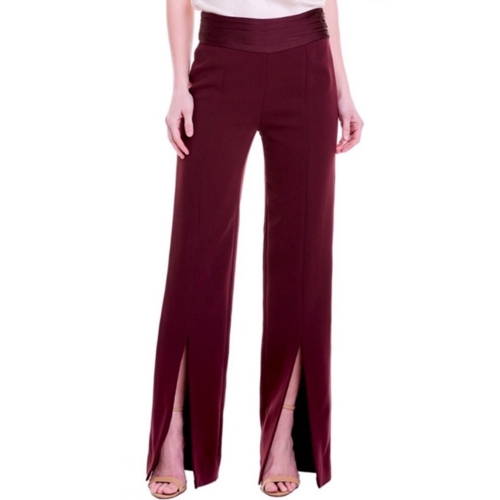 Jonathan Simkhai Satin Split Leg Pants In Sienna Burgundy